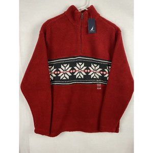 Nautica 1/4 zip sherpa fleece pullover red sweater Christmas